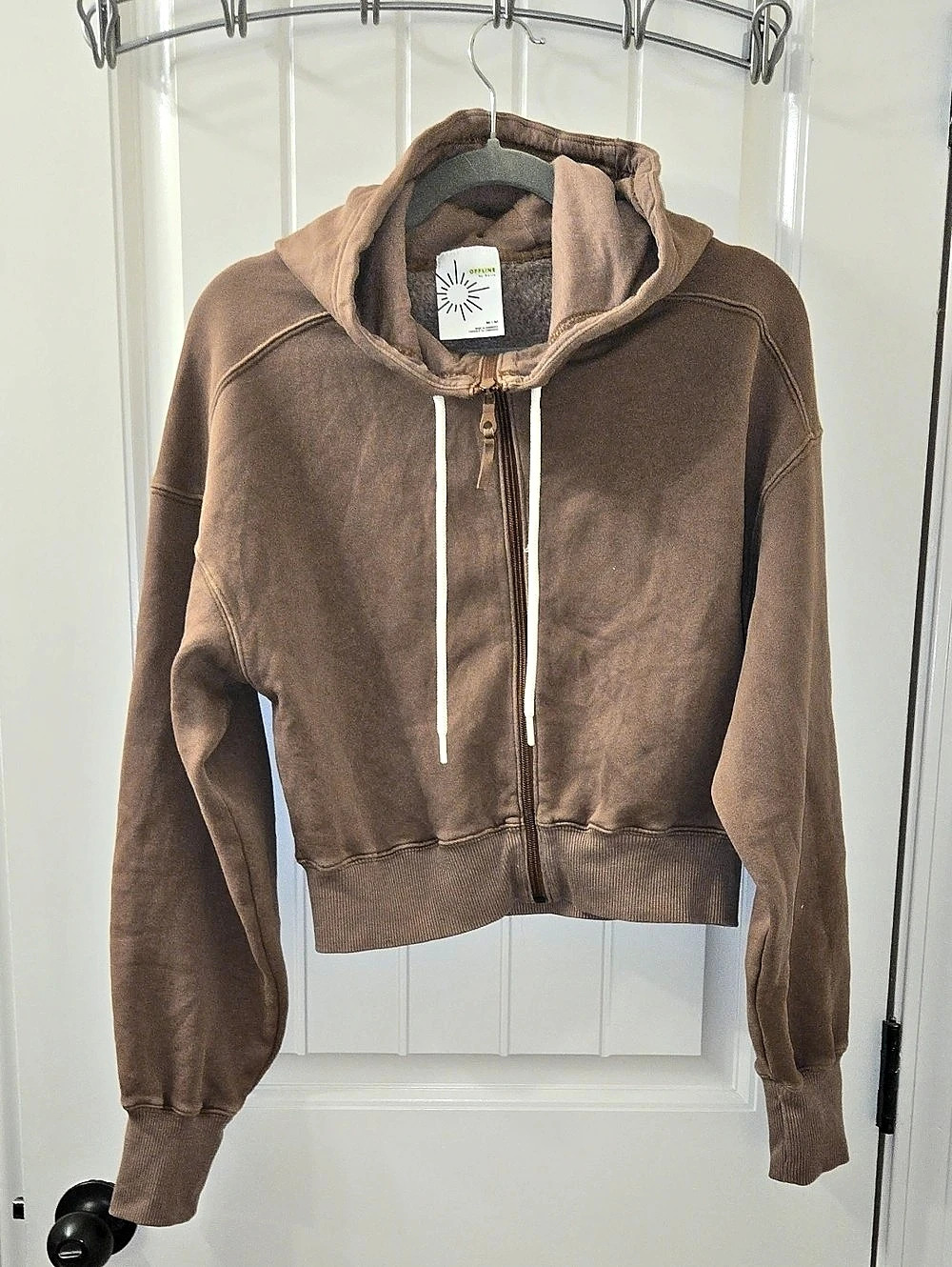 Offline by Aerie Cloud Fleece Cropped Full Zip Hoodie Full-Zip Hoodie Brown